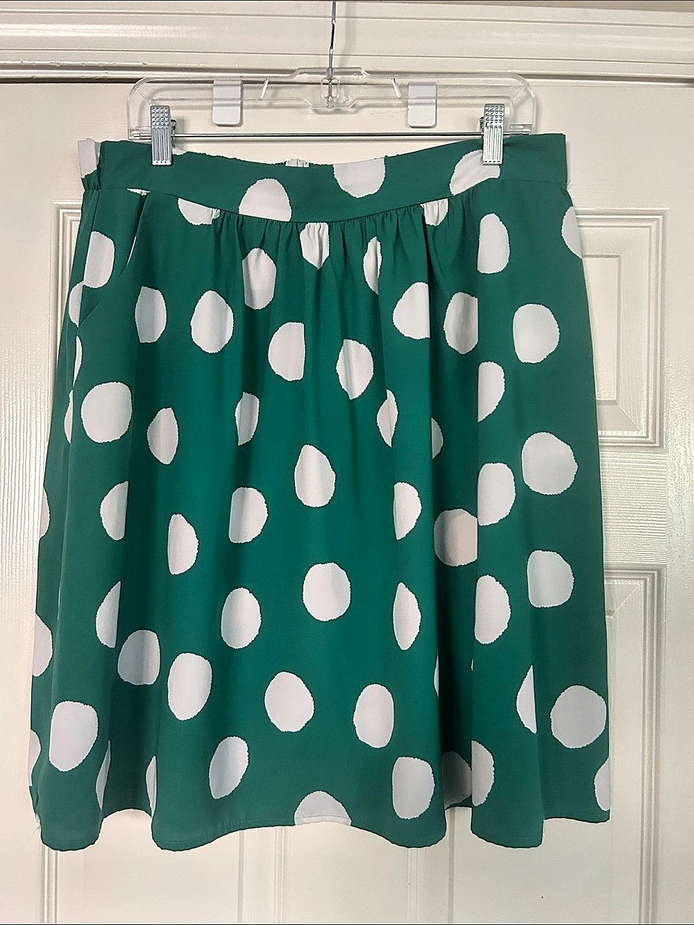 Super Cute Jessy B Polka Dot A-Line Skirt in Green & White